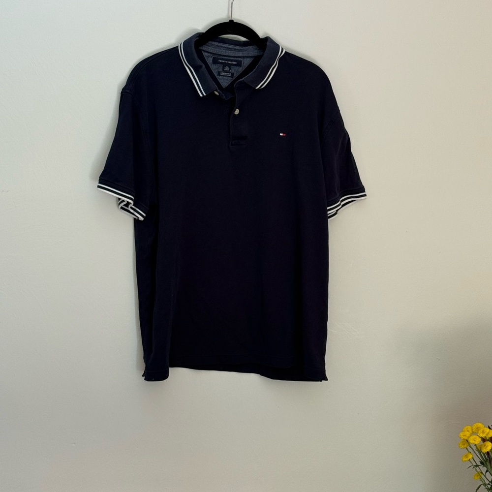 Tommy Hilfiger Men's Dark Blue Polo with White Accents
